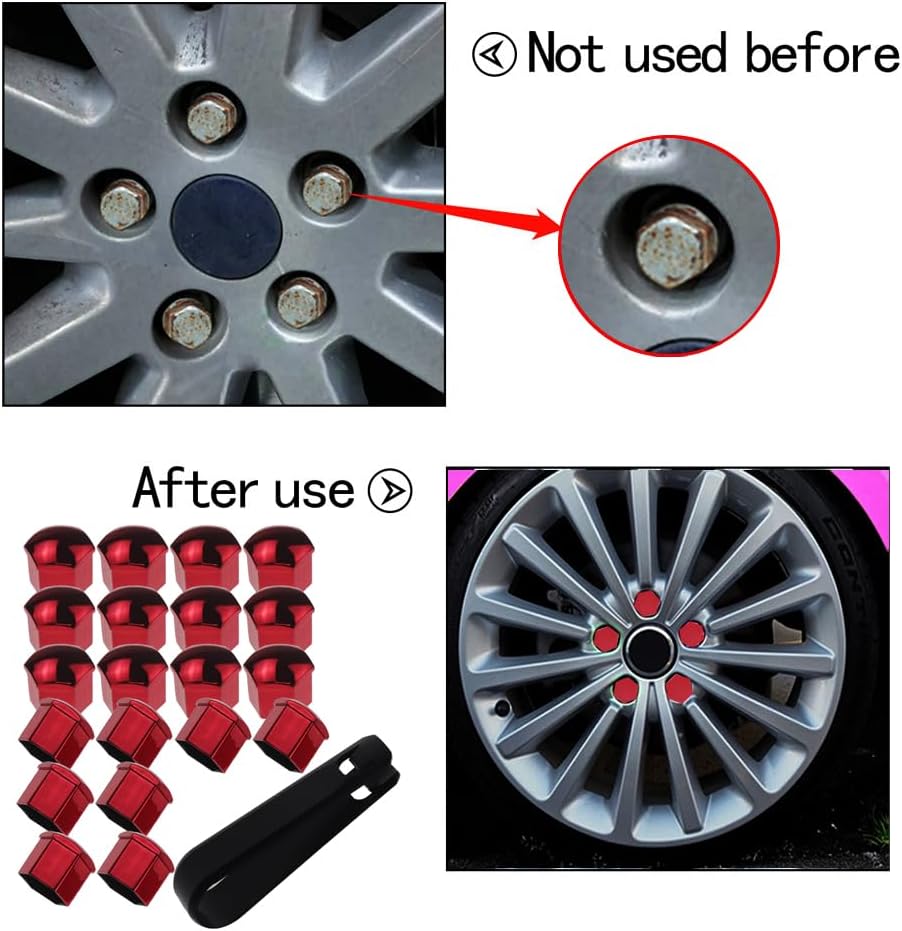 20 Pcs Wheel Lug Nut Covers, 19mm Universal Anti-Rust Car Tire Nut Caps, Hexagonal Plastic Tire Bolt Caps with Removal Tool (Red)