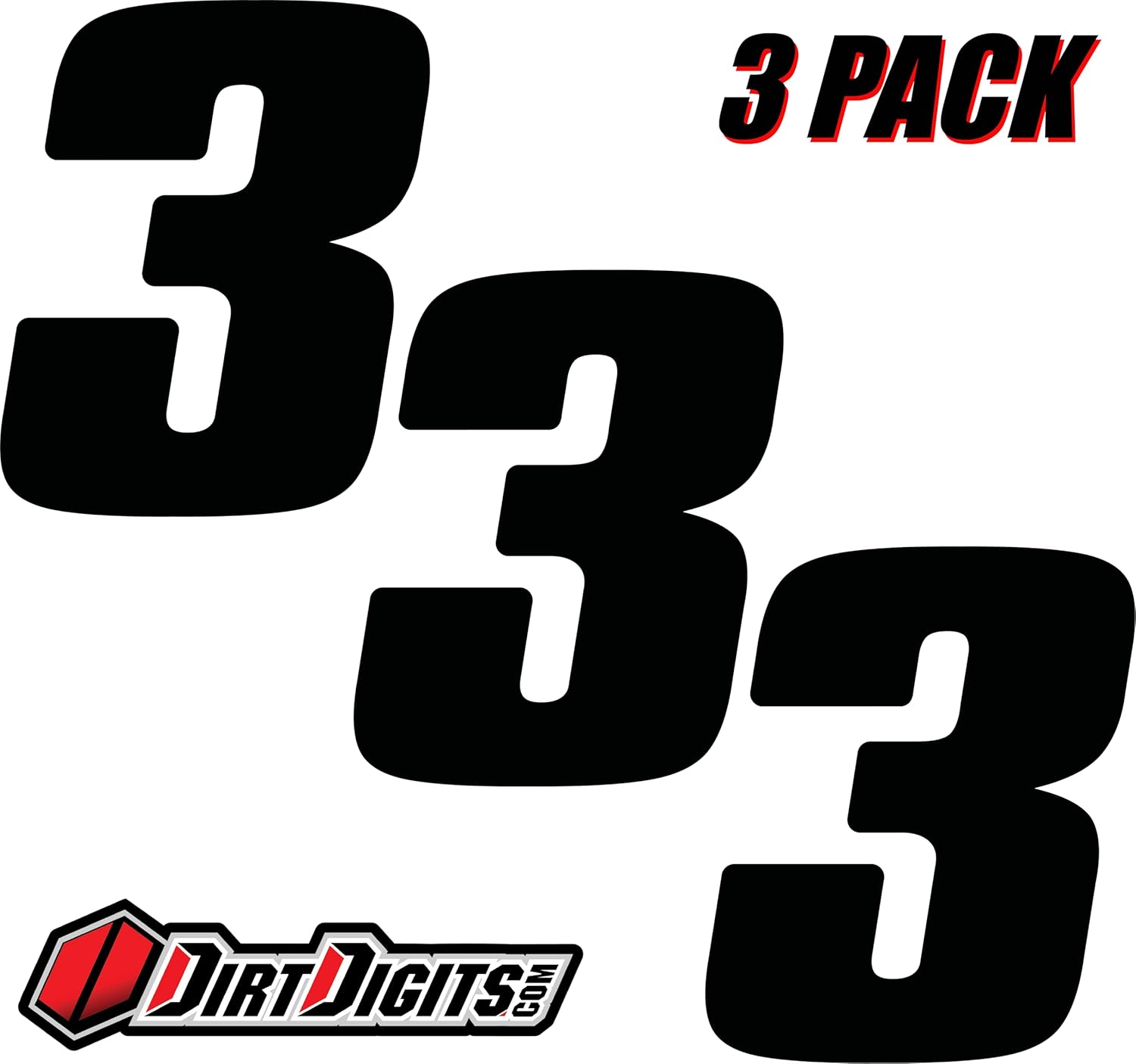 Dirt Digits DD73B-3 Black 7" High-Gloss Precision Die Cut Vinyl Number 3, 3 Pack