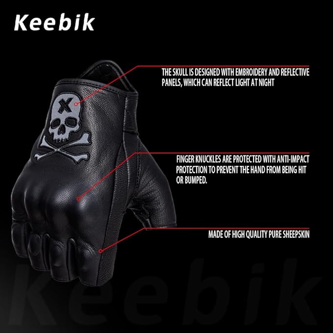 Goatskin Leather Motorcycle Motorbike Powersports Racing Gloves Reflective - Image 2