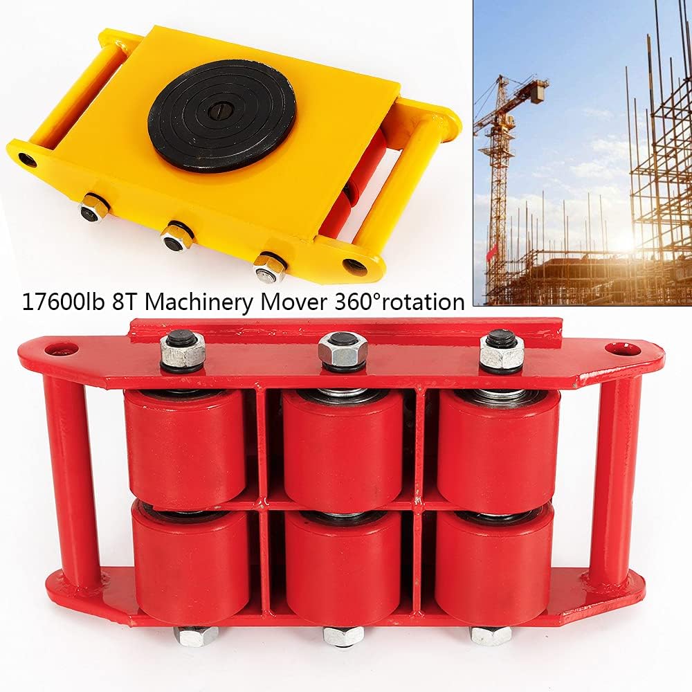 Heavy Duty Industrial Machinery Mover - 360° Rotating C Trolley with 4 Rollers, 8t Capaci Moving Skate for Effortless Equint Transport - Yellow Trailer