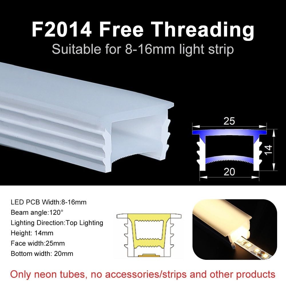 LED Neon Silicone Diffuser Tube 1-10m, 6-15mm PCB Width, 120° Beam Angle - Light Blocking Anti-Leakage, Soft Bendable for Custom Neon Signs(F2014 White,1meter)