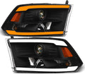 Switchback Sequential LED Strip Tube Bar Black Housing Projector Headlights Signal Lamps Amber Reflector nb Compatible With 09-18 Dodge Ram 1500/19-24 Classic / 10-18 2500 3500