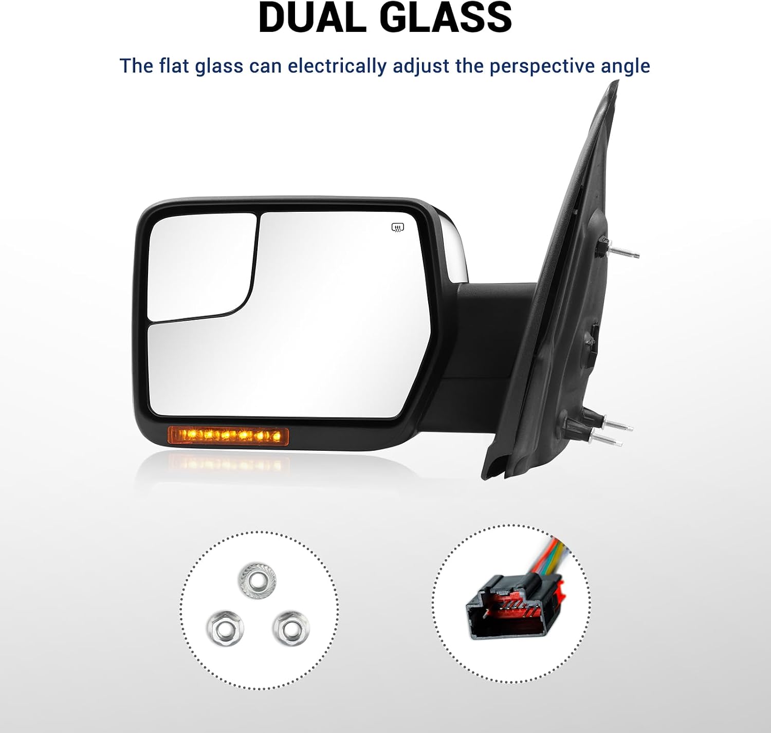 Towing Mirror for Ford F150 - Replacement fit for 2004-2014 Ford F-150 Pickup Truck with Power Adjusted Glass Heated LED Turn Signal Light Puddle Lamp Tow Mirror Pair (Chrome)