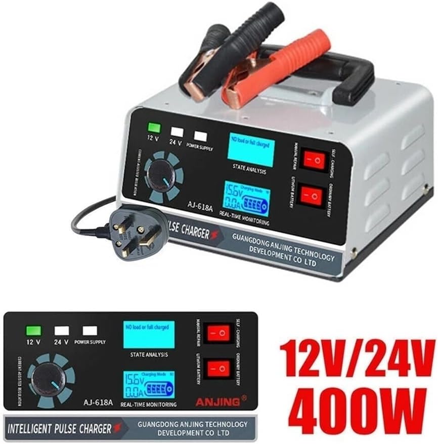 Smart 12V 24V 40A 400W Battery Charger for Cars, Trucks, Ships & Motorcycles, Pulse Repair, Trickle Charge(EU Plug)
