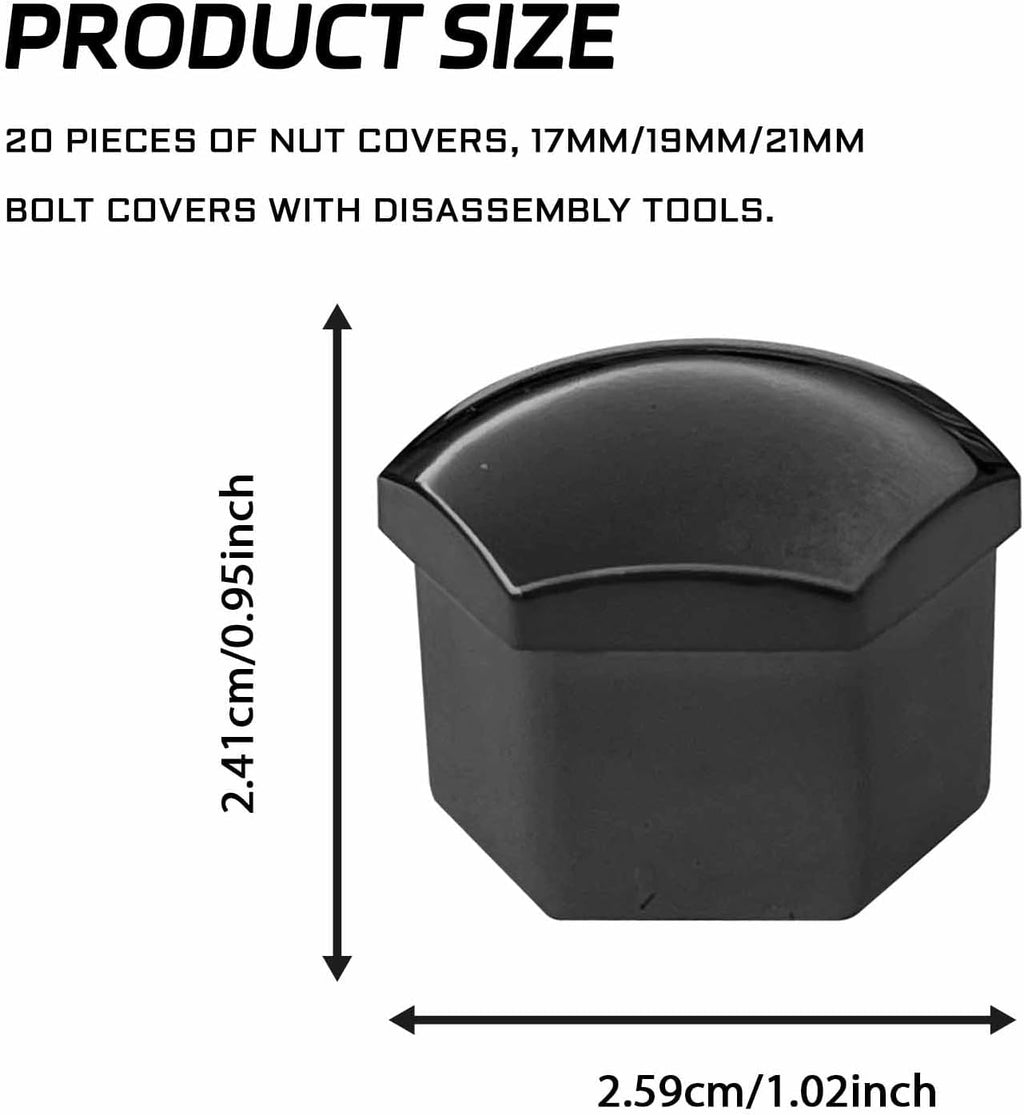21mm Lug Nut Covers 20PCS Black Lug Nut Caps, Hexagonal Wheel Bolt Caps with Removal Tool, Dustproof & Rustproof Tire Hub Screw Protector, Universal Car Exterior Accessories for Most Cars