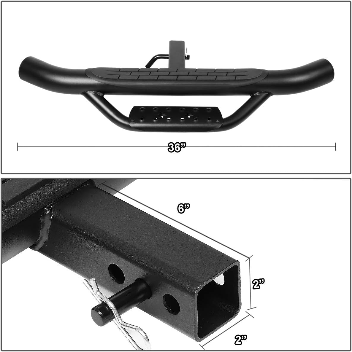Auto Dynasty Universal 36 Inches Black Powdercoated Steel 2-Stage Tow Hitch Step Bar Board for 2 Inches Receiver Pickup Truck SUV Trailer