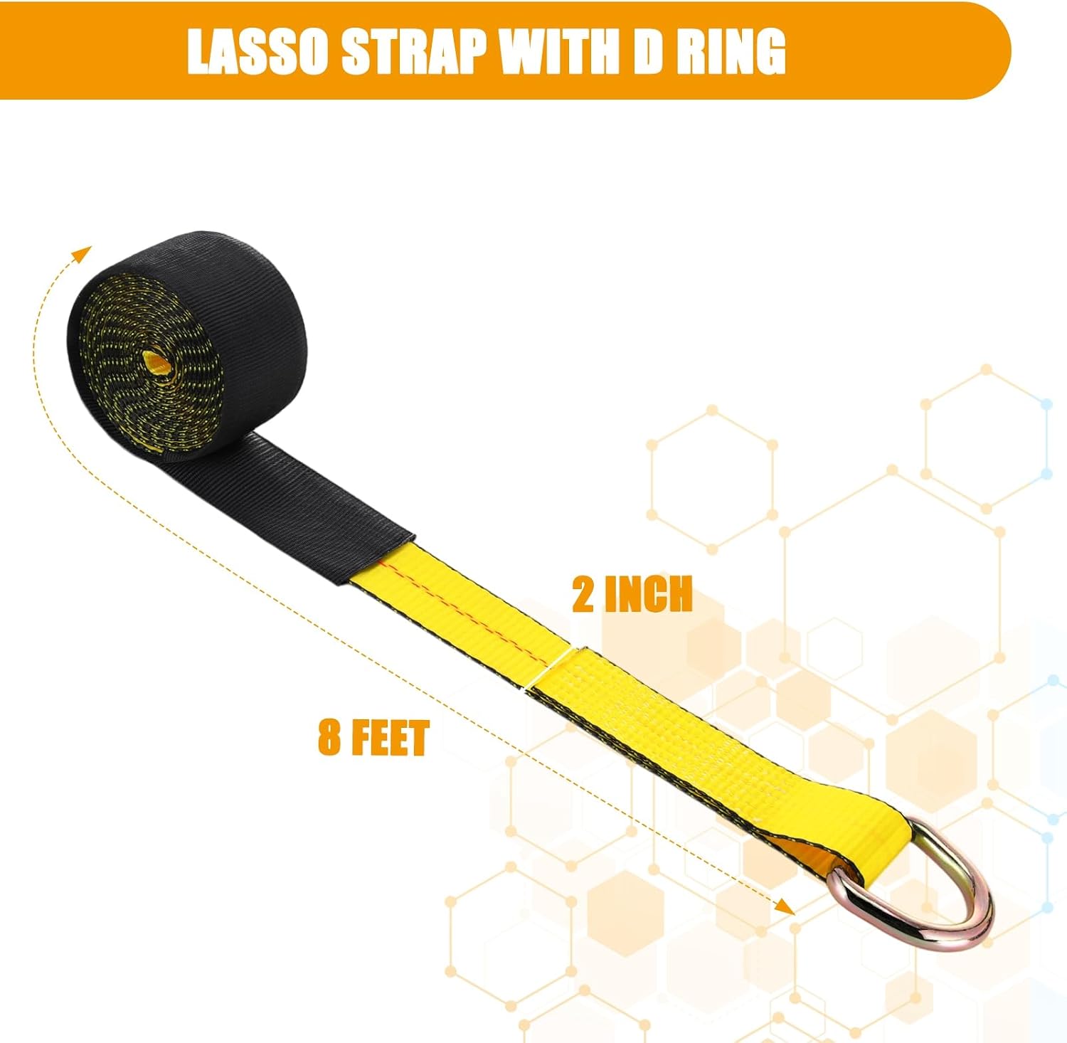 4 Pack 2" x 8ft Lasso Tow Truck Straps with D Ring 11, 000 Lbs Break Strength D Ring Auto Tie Down Wheel Lift Trailer Strap for Hauling Utv SUV Wrecker Rollback (Yellow)