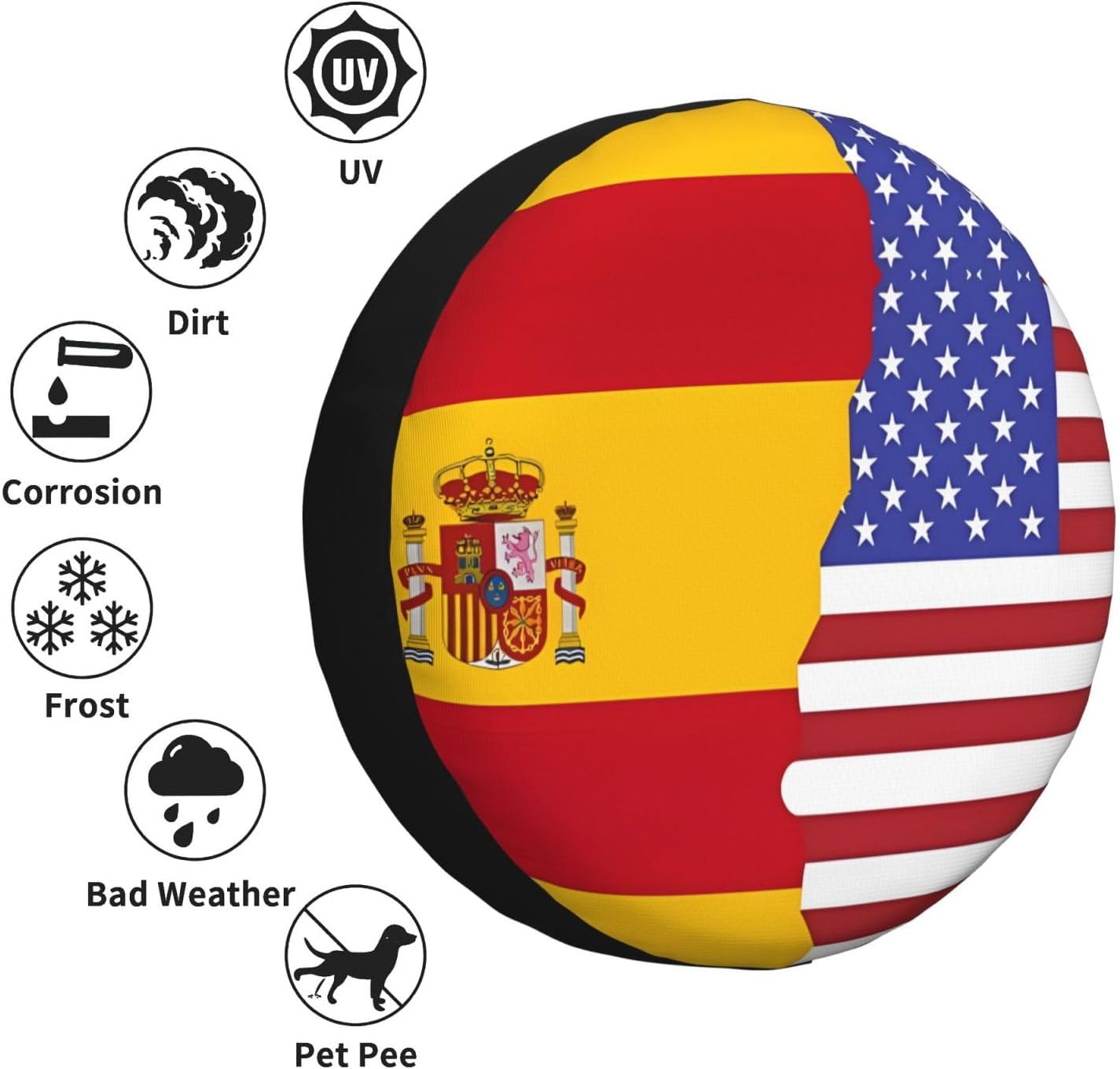 American Spain Flag Print Universal Spare Tire Cover for RV, Jeep | Wheel Protector Fits Rv, Trailer, Jeep, Shield Tires From Sun, Dirt And Rain For Outdoor Storage