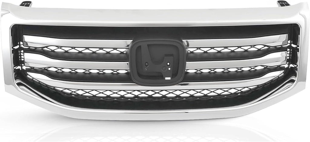Partsflow Front Bumper Grill Upper Grille Assembly Chrome Trim Silvery And Black Compatible With 2012-2015 Honda Pilot HO1202108 75107SZAA11