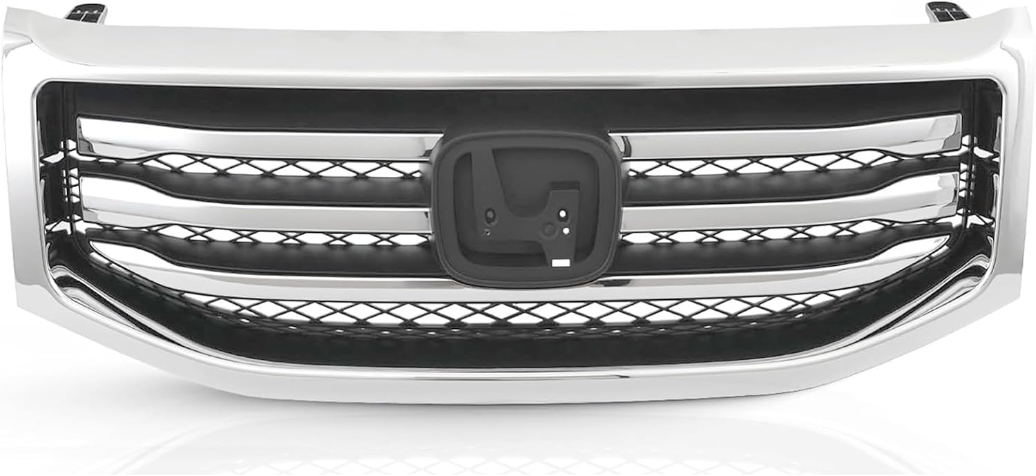 Partsflow Front Bumper Grill Upper Grille Assembly Chrome Trim Silvery And Black Compatible With 2012-2015 Honda Pilot HO1202108 75107SZAA11