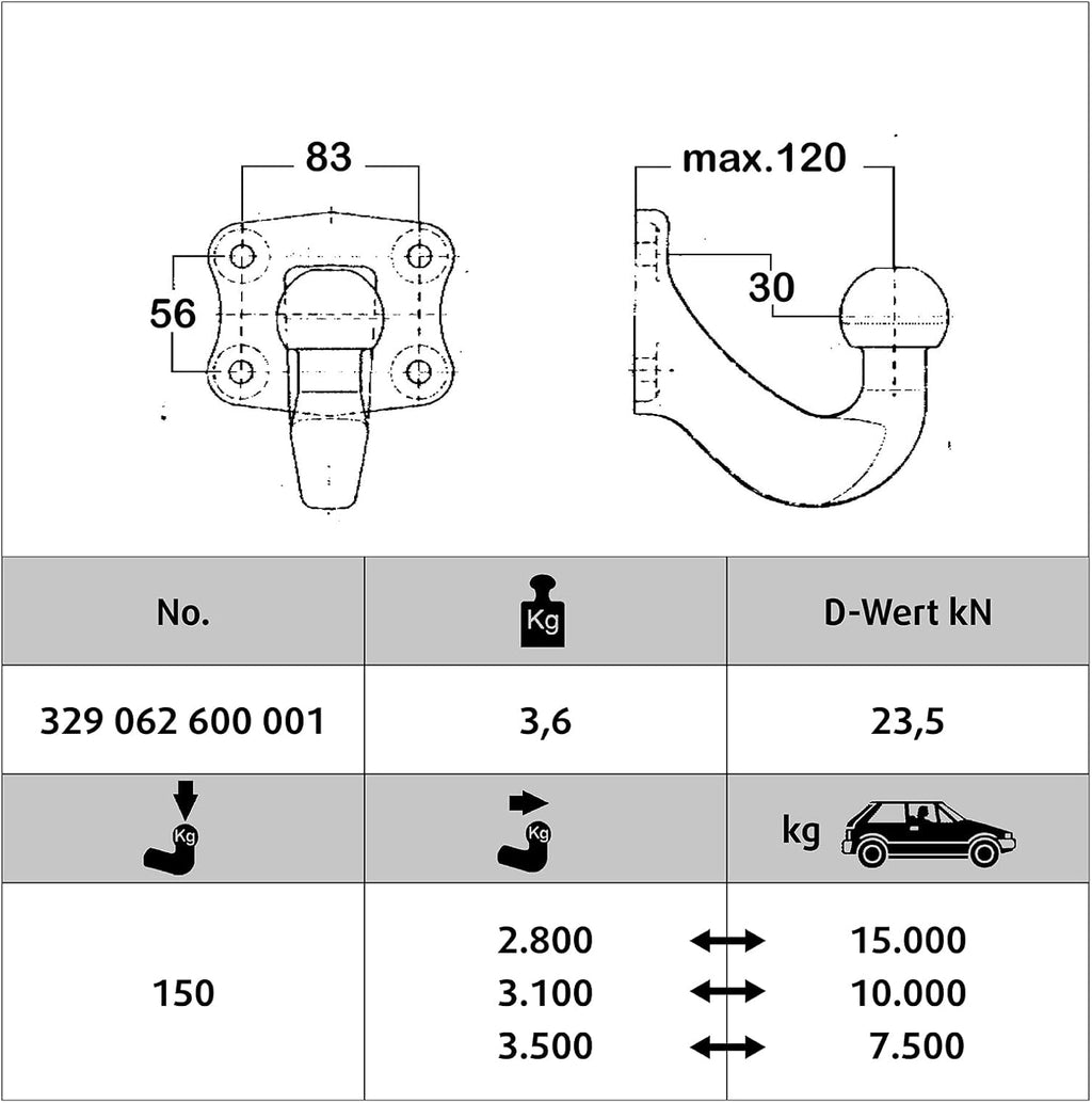 Westfalia Screw-On Plate (4-Hole) with Ball Neck (without Mounting Material)
