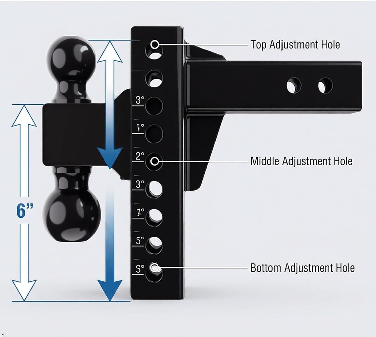 Adjustable 2" Trailer Hitch 6" Drop/Rise Dual-Ball 20,000 LBS GTW Locks