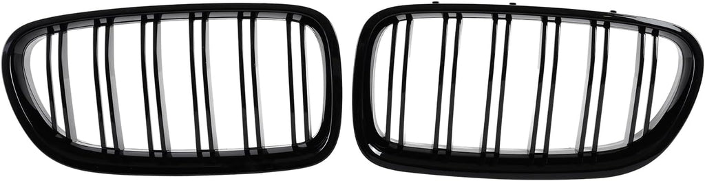 F10 Grille Front Kidney Grill Compatible with BMW 5 series F10 F11 M5 2010-2017 Double Slats ABS Gloss Black Grills 2Pcs (For F10 2010-2017 Double Slats)