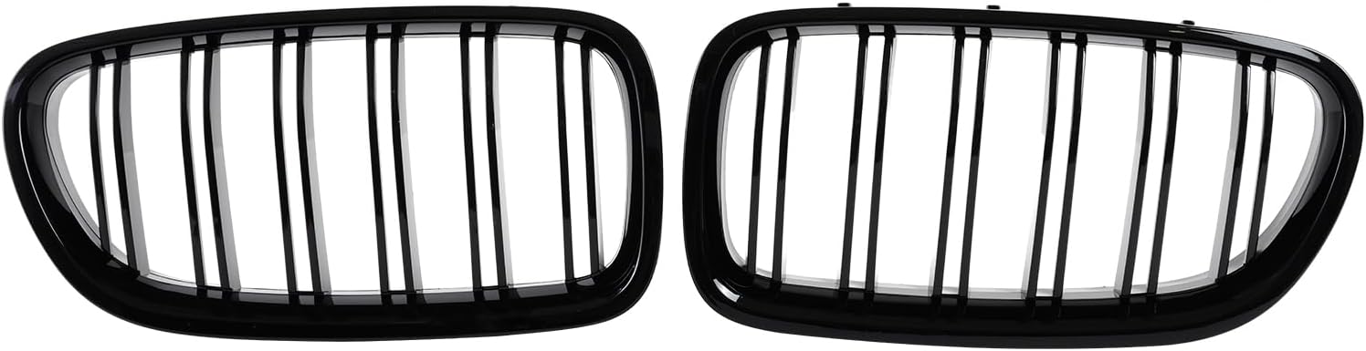 F10 Grille Front Kidney Grill Compatible with BMW 5 series F10 F11 M5 2010-2017 Double Slats ABS Gloss Black Grills 2Pcs (For F10 2010-2017 Double Slats)