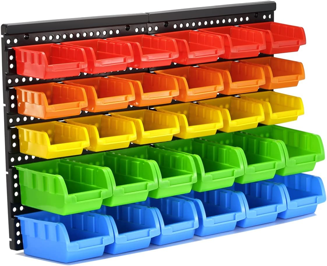 30-bin wall mounted storage bins kit, tool organizer, main product view