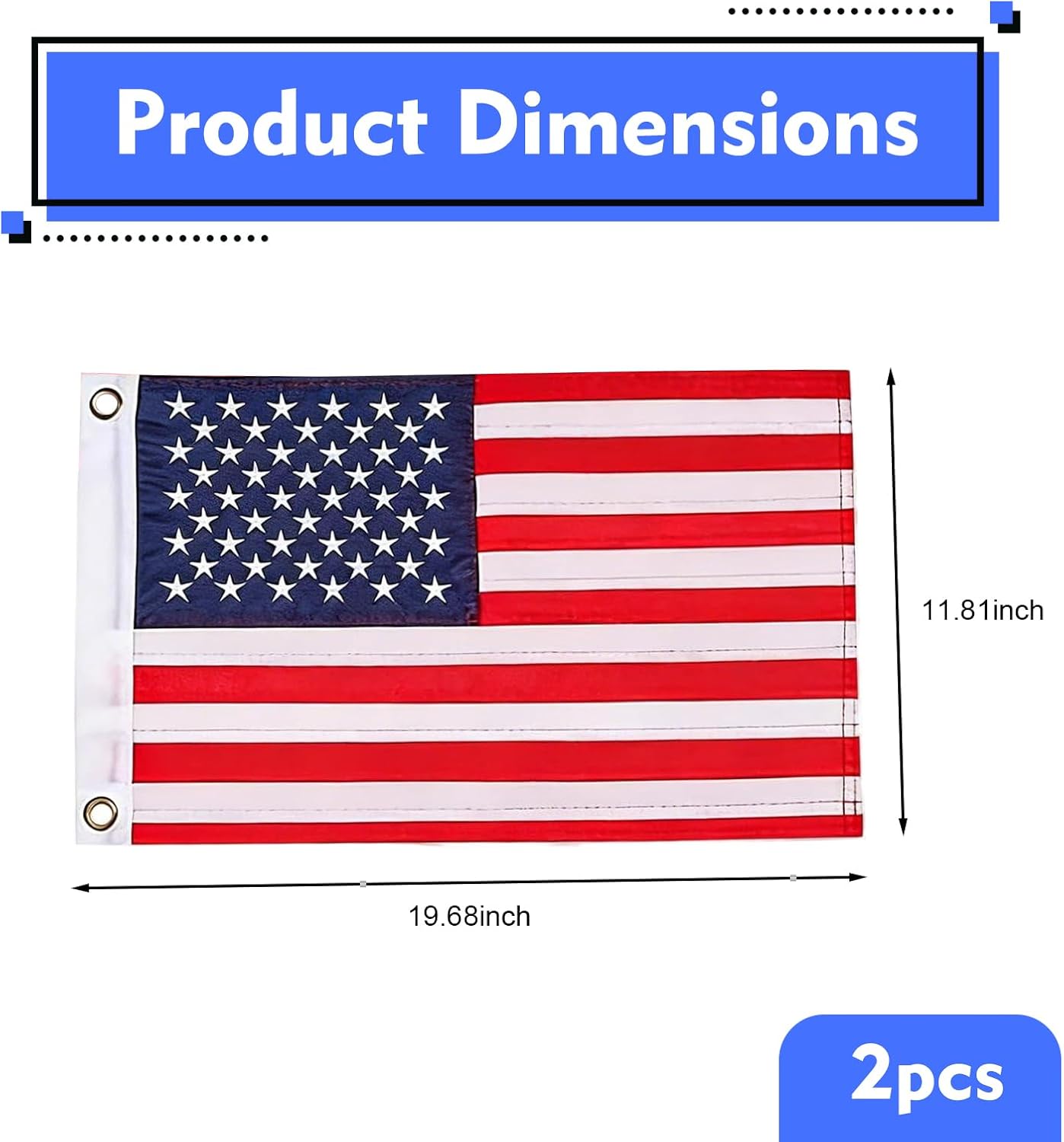2 PCS Car American Flags, Double-Sided Patriotic USA Flag for LED Whip Light & Antenna Pole, Heavy-Duty Star Stripe Pattern with Grommet, for UTV ATV Truck Boat Offroad (Multicolored)