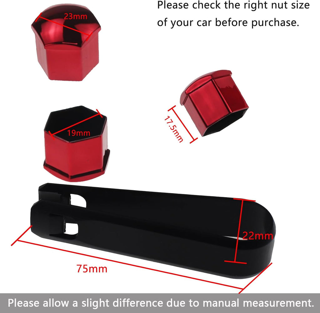 20 Pcs Wheel Lug Nut Covers, 19mm Universal Anti-Rust Car Tire Nut Caps, Hexagonal Plastic Tire Bolt Caps with Removal Tool (Red)