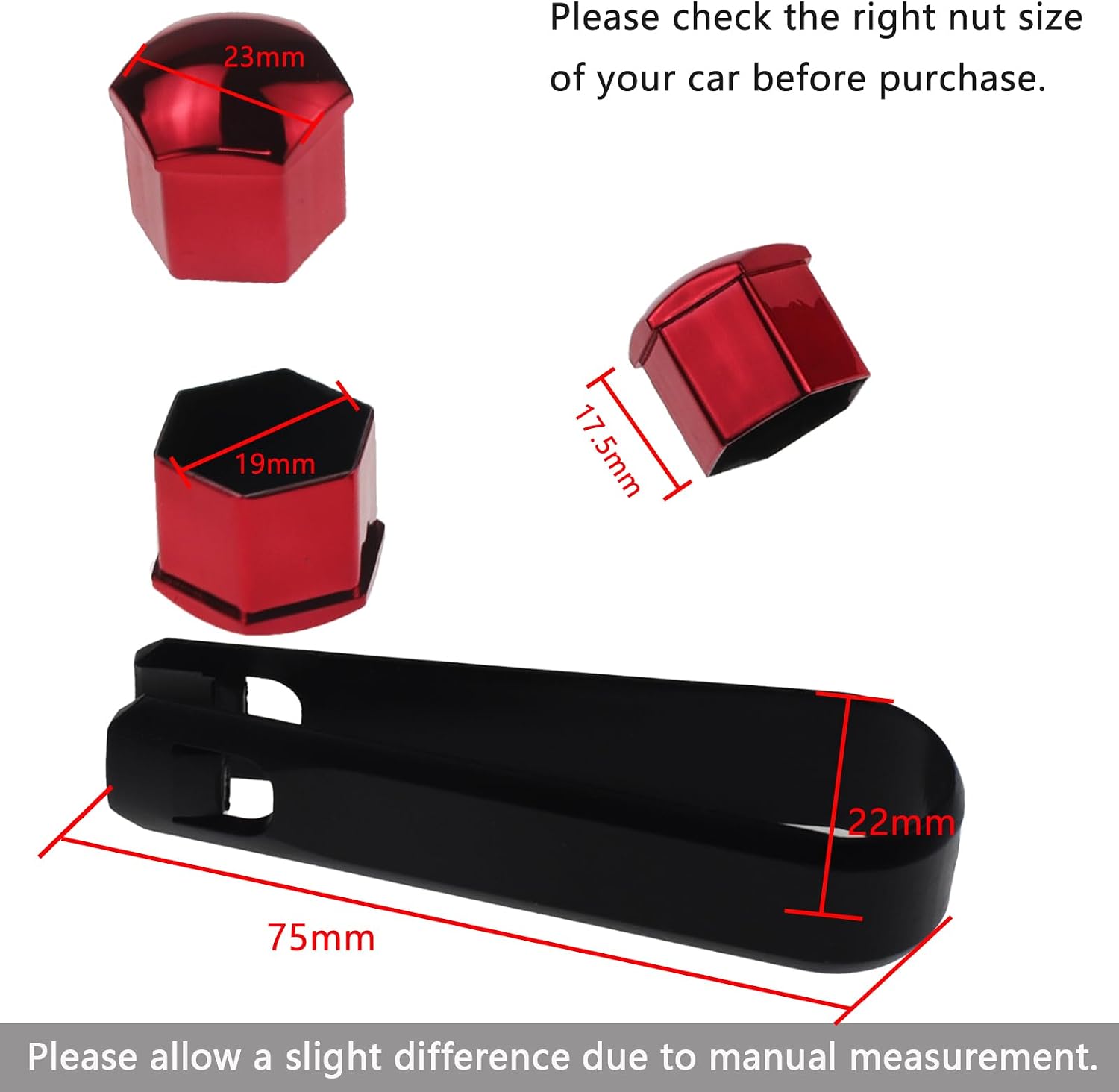 20 Pcs Wheel Lug Nut Covers, 19mm Universal Anti-Rust Car Tire Nut Caps, Hexagonal Plastic Tire Bolt Caps with Removal Tool (Red)