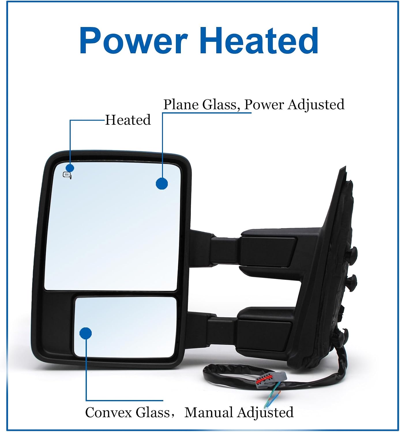 Driver Left Side Towing Mirror fit for 2008-2016 Ford F250 F350 F450 F550 | Super Duty Power Heated Amber Turn Signal Light Puddle Light Auxiliary Lamp Black Cap