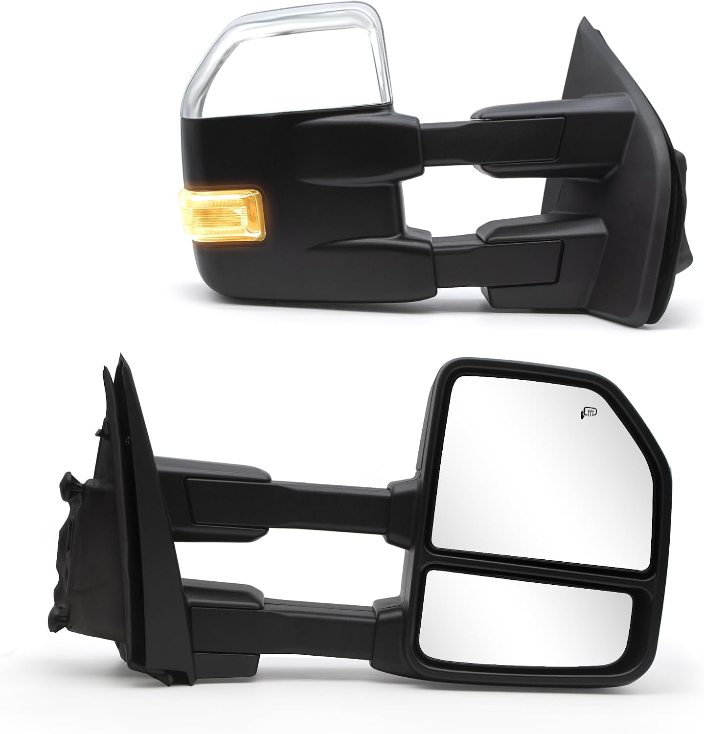 NEYASU Pair Tow Mirrors fit for 2015 2016 2017 2018 2019 2020 Ford F150 Pickup Truck Power Glass Heated Defrost LED Turn Signal Lights Temperature Sensor with 8 Pin Plug Chrome Cap