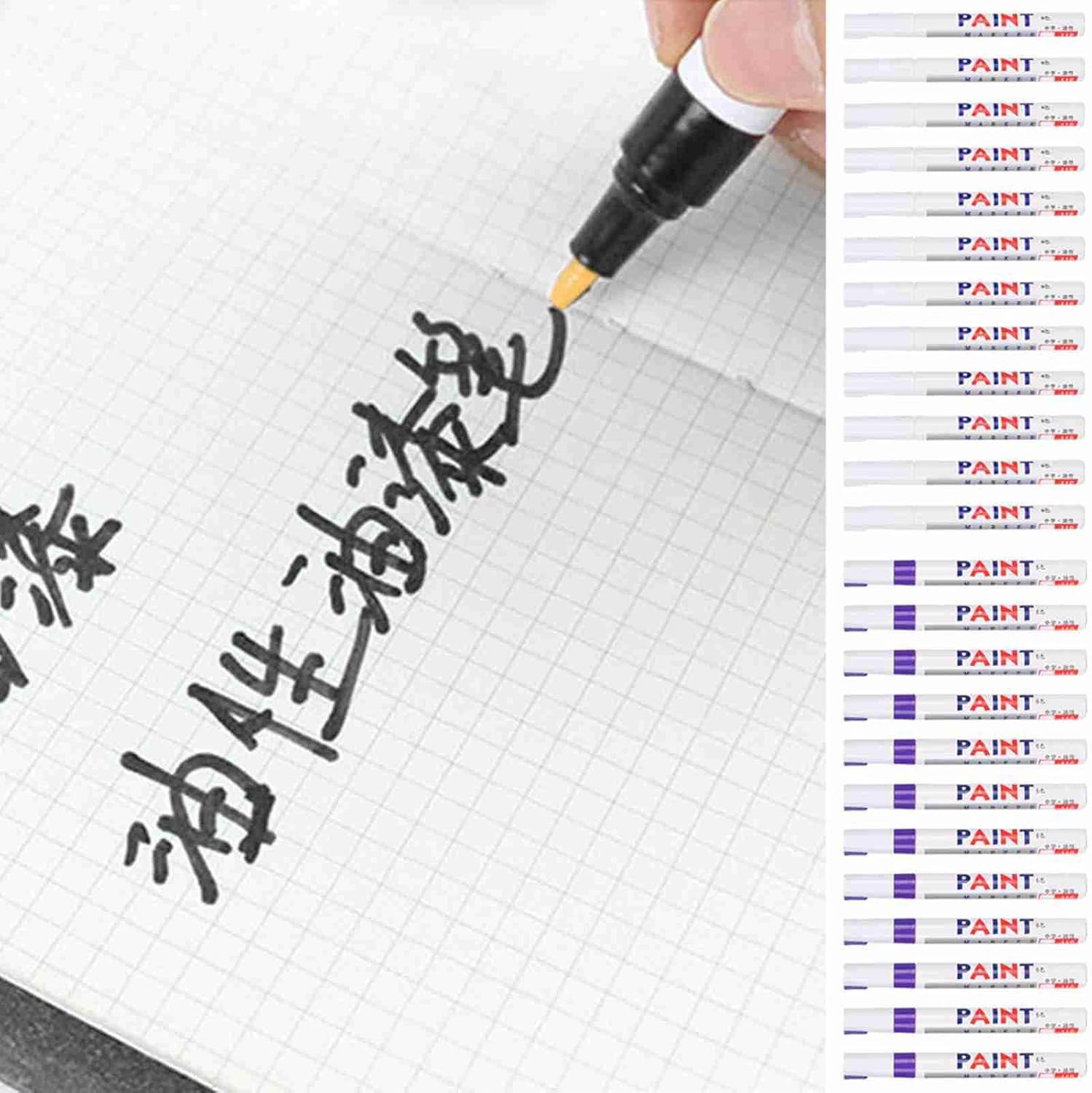 Paint Pen Refill Set, 24pcs with White and Purple Colors, 3.0mm Waterproof Permanent Markers - Durable Paint Ink, Replaceable Tip Design, Multi - Surface Use for Car, Tire, Glass