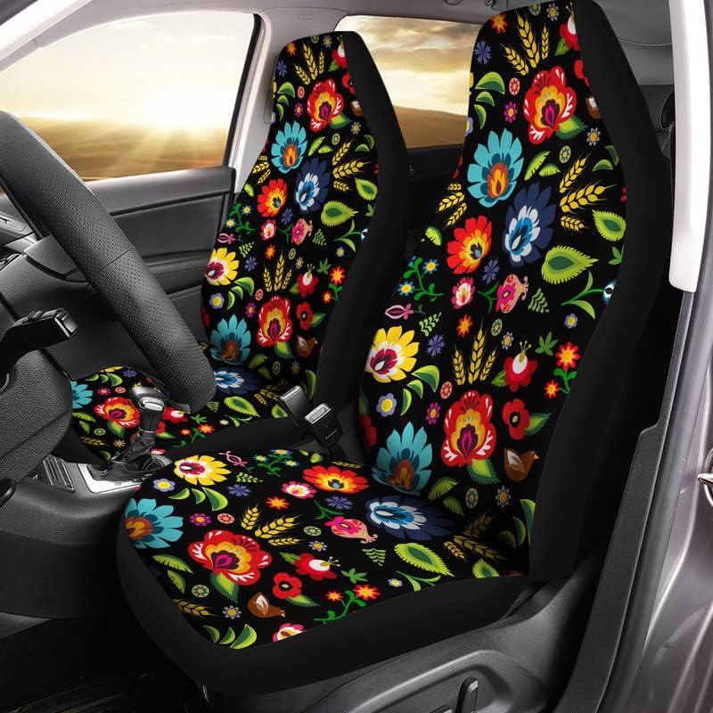 bulopur black boho floral car seat covers front, main product view