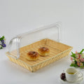 Fruit Basket Bread Basket Imitation Wicker Basket With Lid Rectangular Food Display Basket Woven Bread Tray With Clear Flip Lid(B)