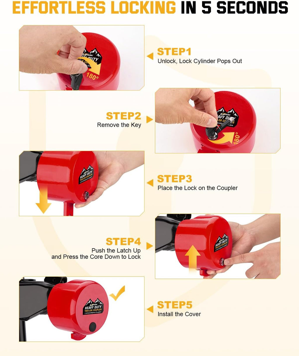 2026 𝑼𝒑𝒅𝒂𝒕𝒆𝒅 Trailer Hitch Locks, Heavy Duty Trailer Coupler Lock Fits 2-5/16"&2" Couplers, Anti-Theft Structural Steel Tongue Lock for RV, Trailer, Boat, Cargo, Camper, Utility–RED