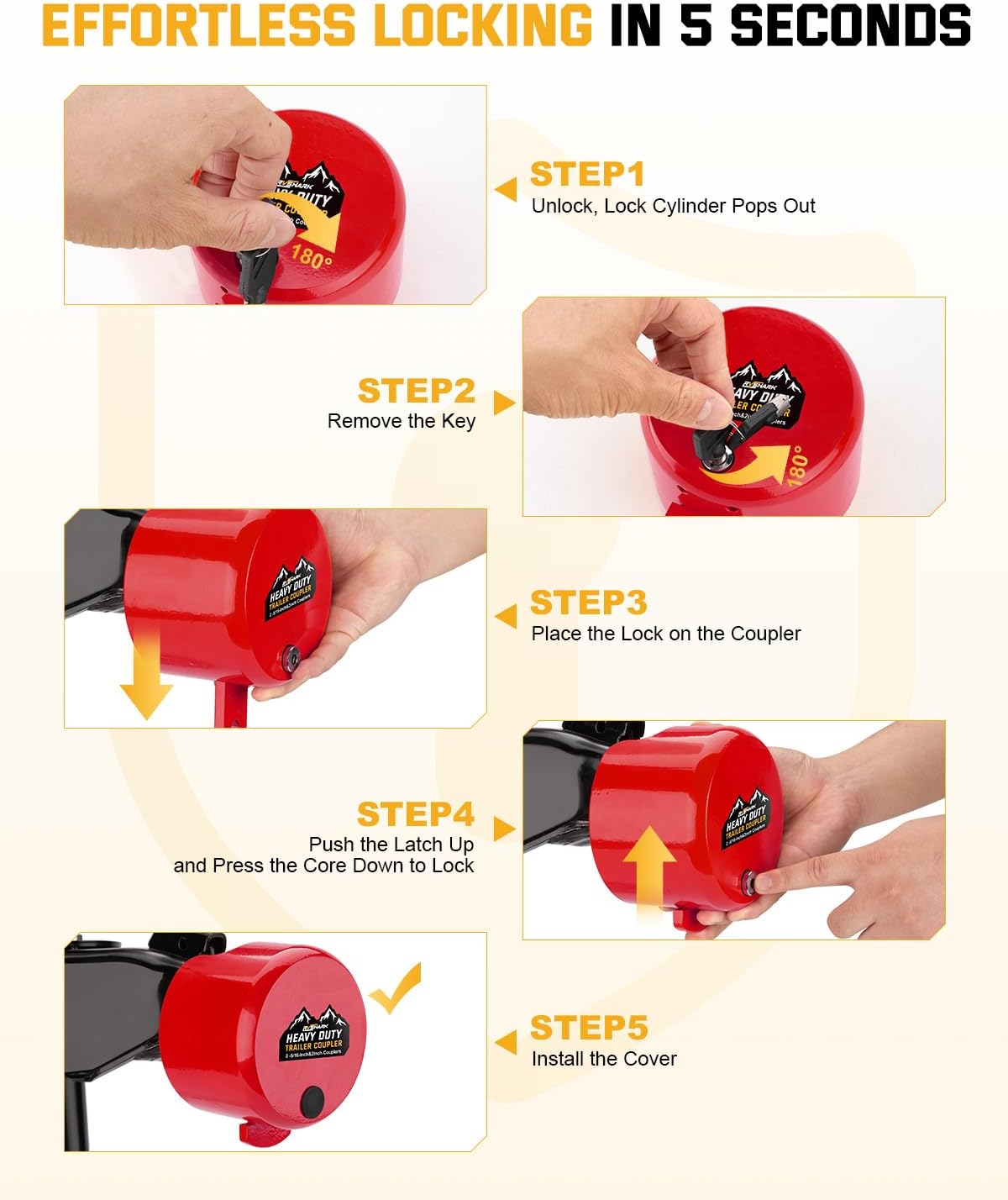 2026 𝑼𝒑𝒅𝒂𝒕𝒆𝒅 Trailer Hitch Locks, Heavy Duty Trailer Coupler Lock Fits 2-5/16"&2" Couplers, Anti-Theft Structural Steel Tongue Lock for RV, Trailer, Boat, Cargo, Camper, Utility–RED