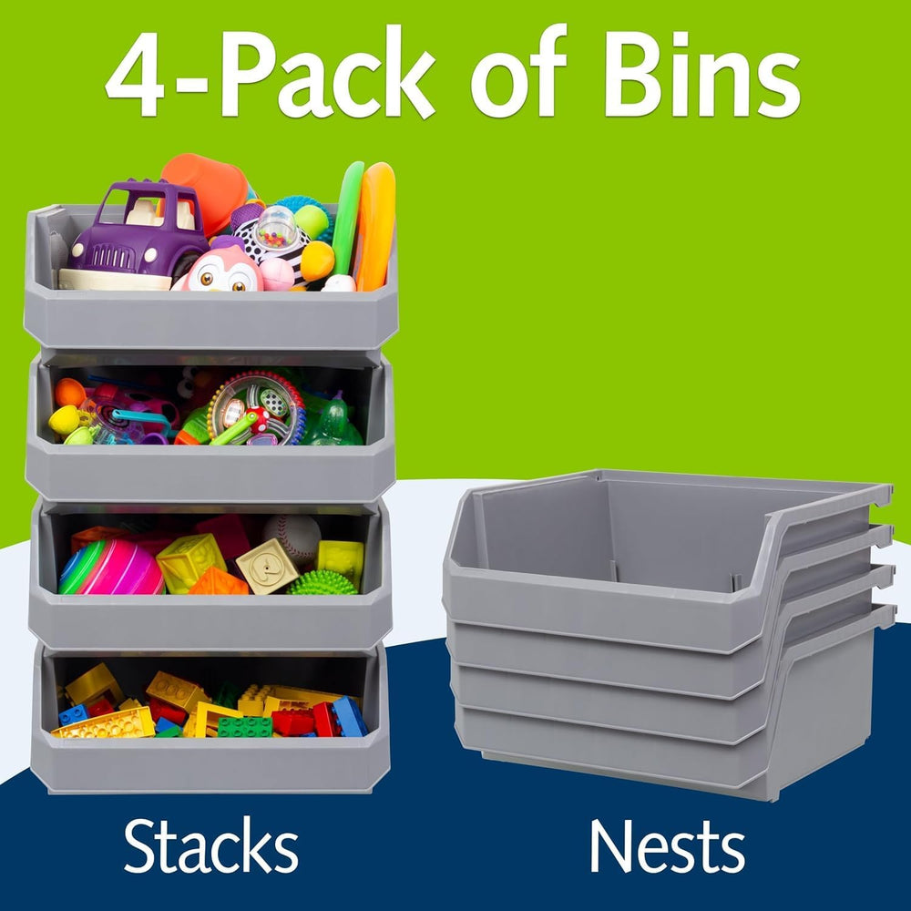 Extra Large Stackable Plastic Storage Bins, 4-Pack, Grey