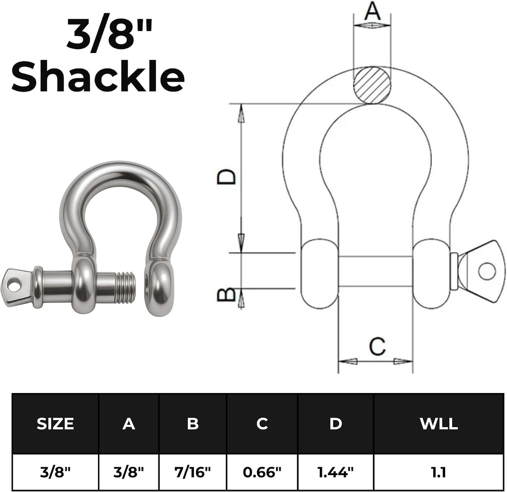 MarineNow 316 Stainless Steel Bow Shackle with Oversized Screw Pin, Marine-Grade Hardware for Anchor Lines, Towing, Dinghies, Canoes, Trailers, Utility Tie-Downs & Off-Road Recovery