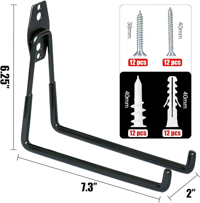 WMK 7.3'' Heavy Duty Garage Hooks, 6 Pack Wall Mount Garage Storage Hooks - Image 2