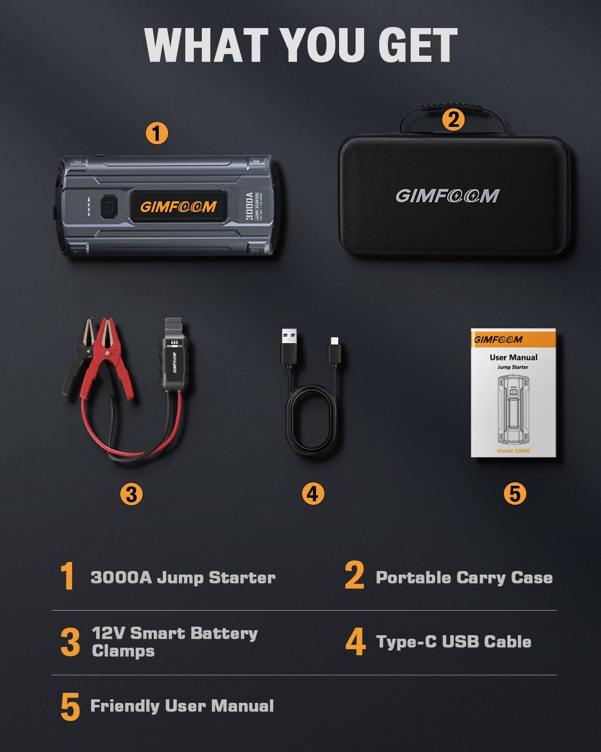 car jump starter, 3000a jump starter battery pack, front angle view