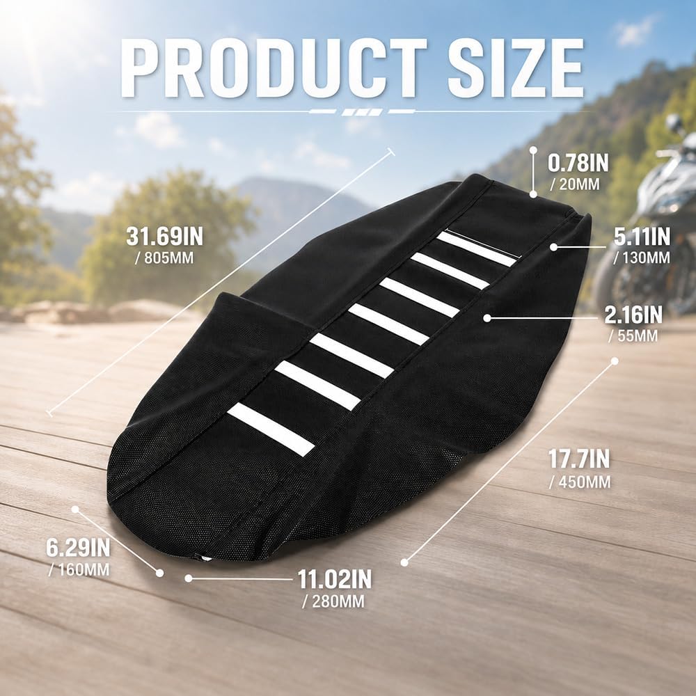 Staple-Free Seat Cover for Yozma IN10 / IN10 Pro, Striped Non-Slip Waterproof Motorcycle Cushion Cover, Elastic Anti-Slip Saddle Protector Replacement for Electric Dirt Bike Ebike (White)