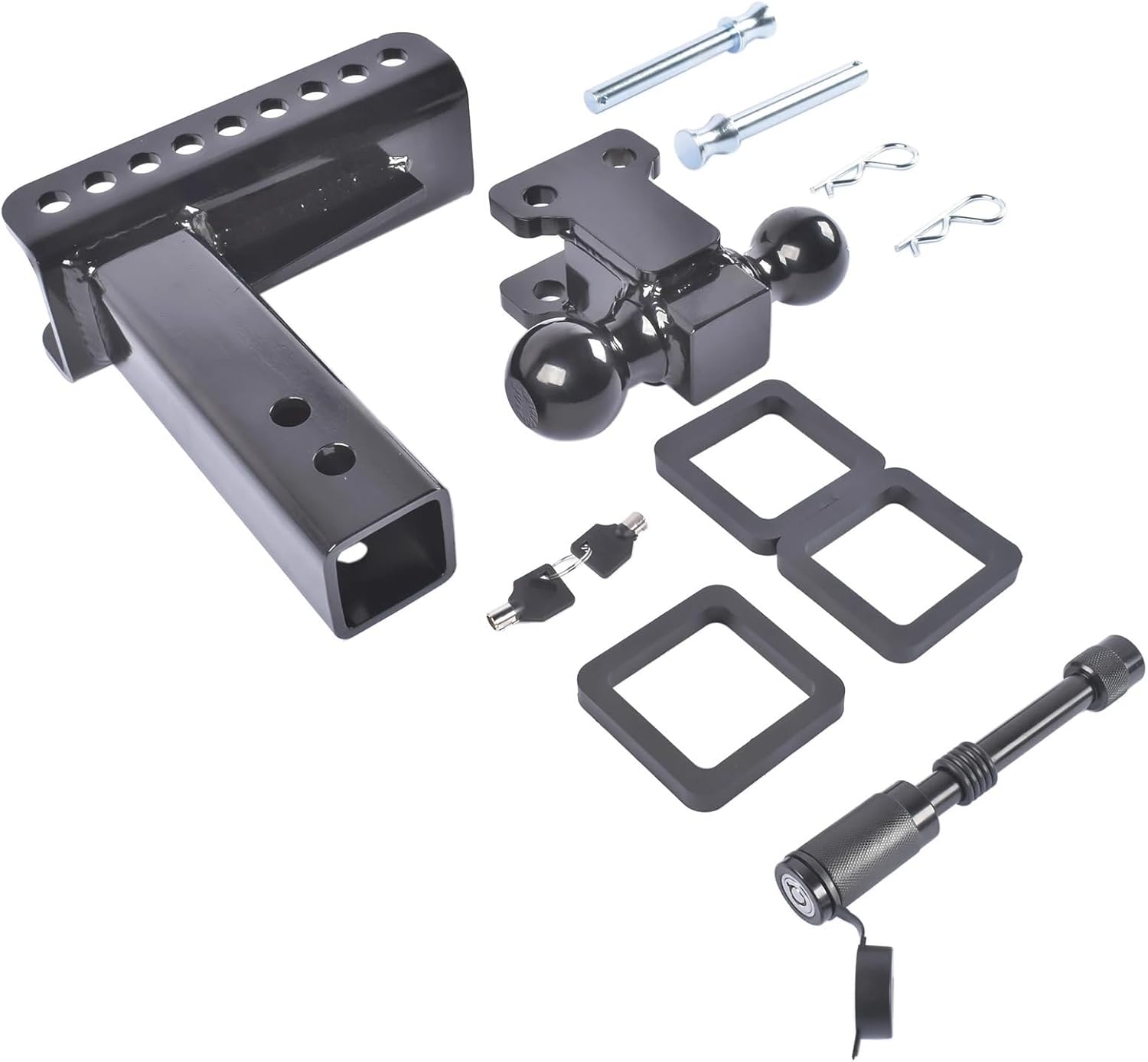 Adjustable 2.5" Trailer Hitch 6" Drop/Rise Dual-Ball 22,000 LBS GTW Locks