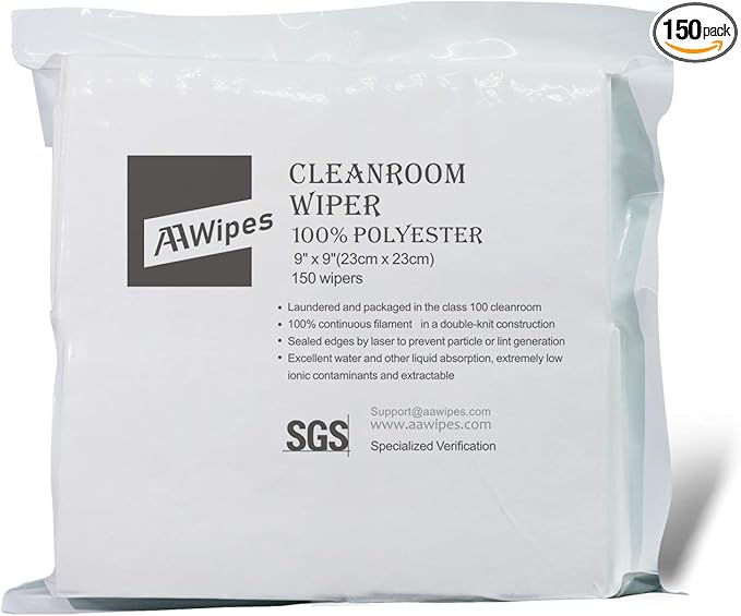 AAWipes Cleanroom Cloth Wipes 9"x9" Double Knit 100% Polyester Wipers Lint Free by AAWipes