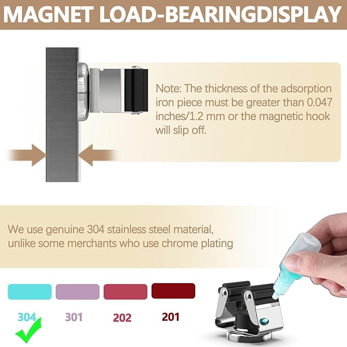 3-H Magnetic Broom Holder with Strong Magnetic Hook 8 Pack, Broom Holder Wall - Image 3