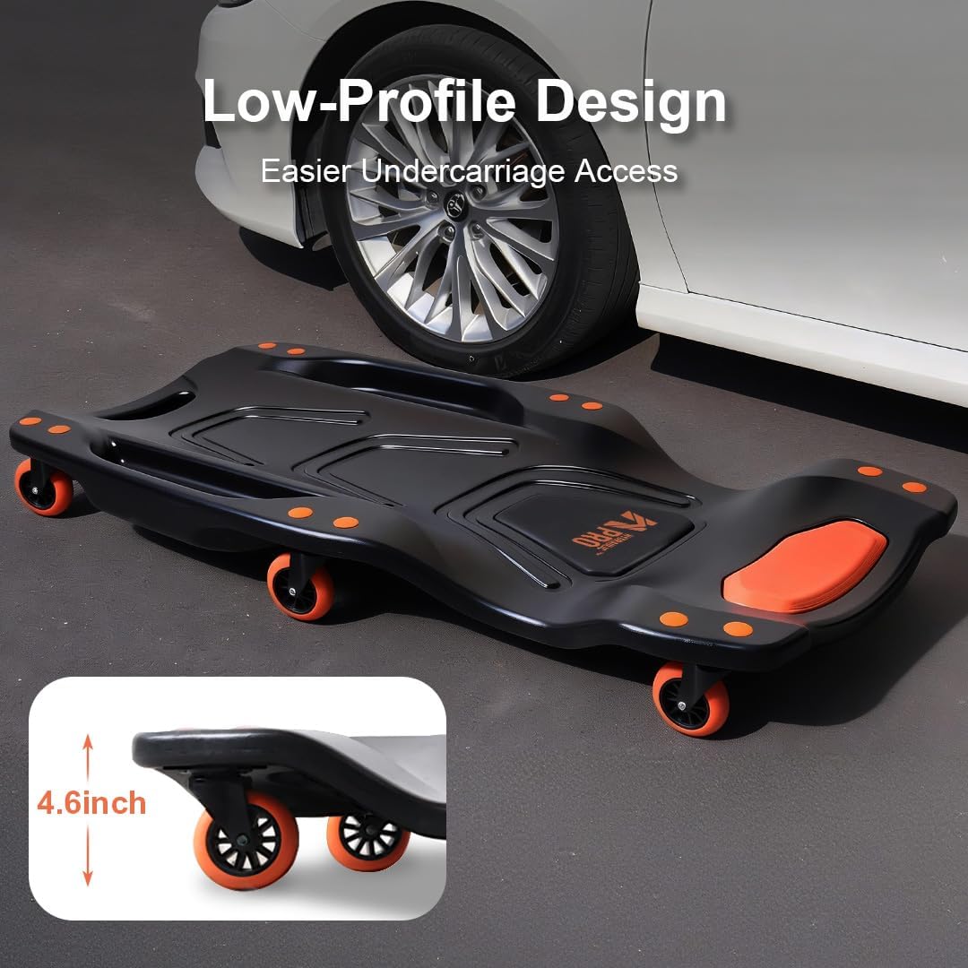 42" Mechanic Creeper with 6 Swivel Casters, Ergonomic Car Creeper with 2 Soft Pads, 350LBS Capacity Low-Profile Design & 2 Tool Trays for Automotive and Garage Repair