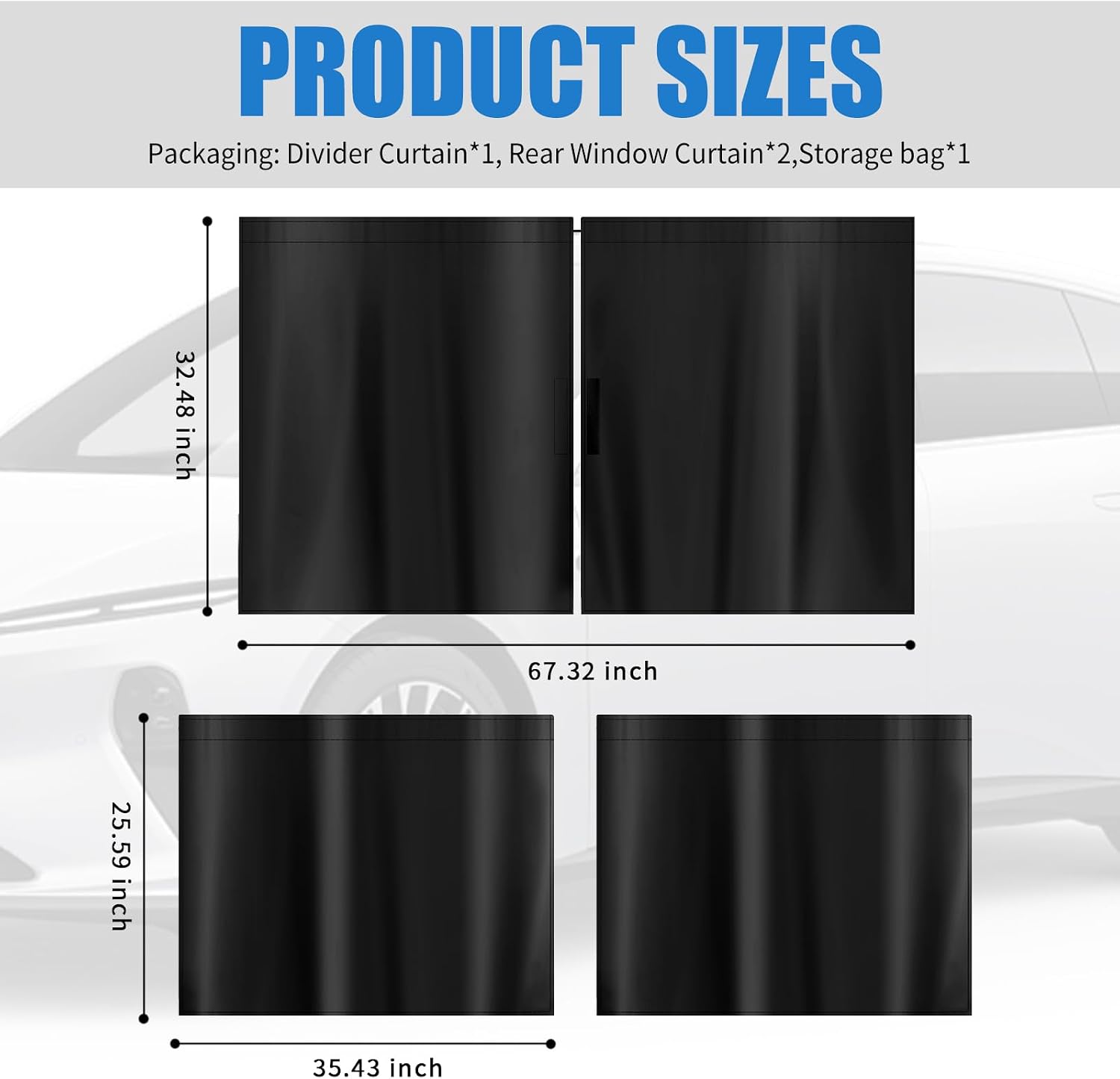 3PCS Extra Large Car Privacy Curtains,Black Coated Rear Car Window Shades & Divider Curtain Lower Interior Temperature and Provide Privacy,Portable Cars Window Curtains