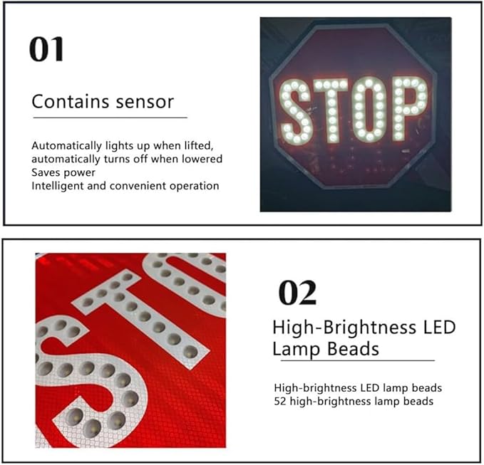 18" LED Stop/Slow Paddle, Reflective Hand Held Stop Sign - Image 3
