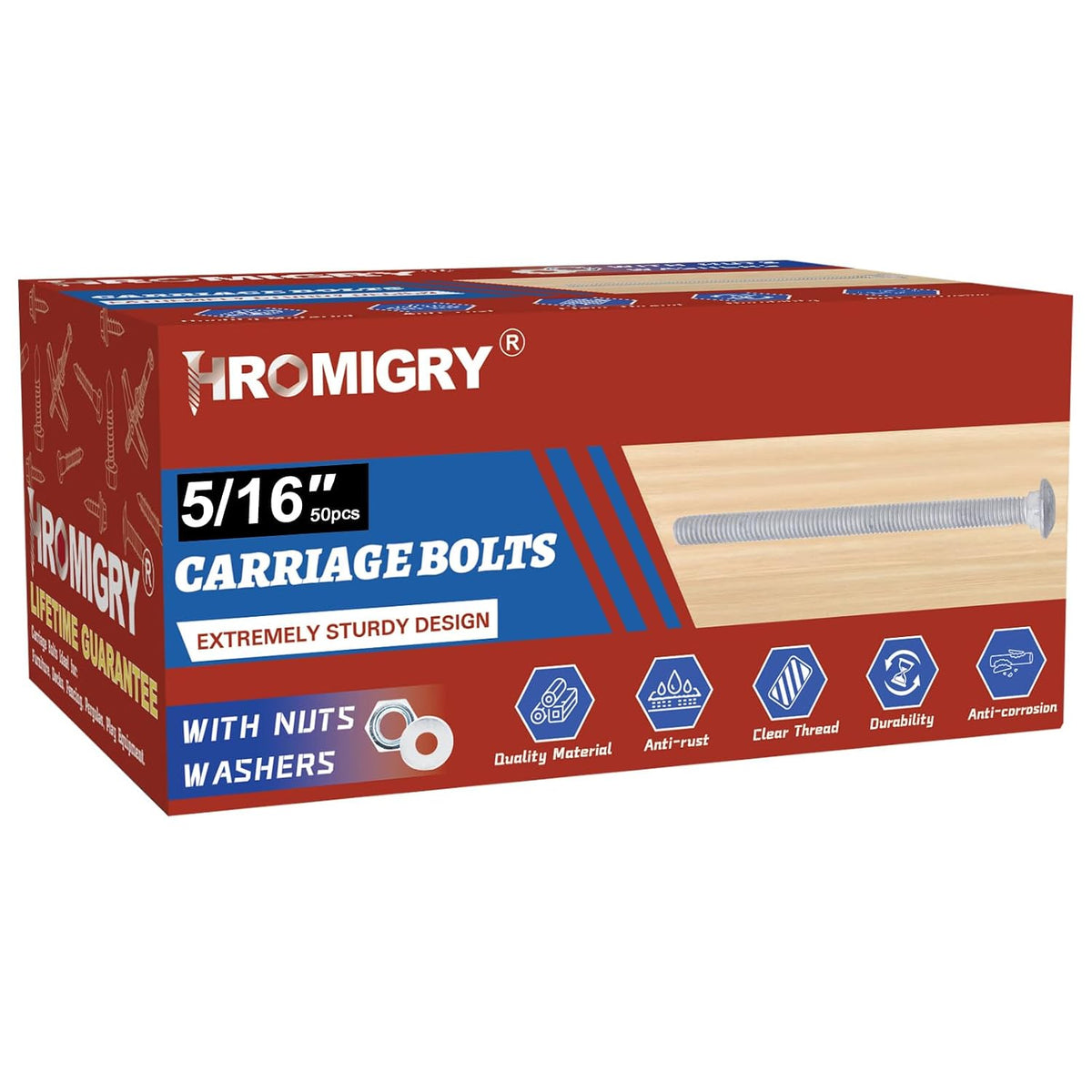 5/16" x 6" carriage bolts (50 pcs), hot, main product view