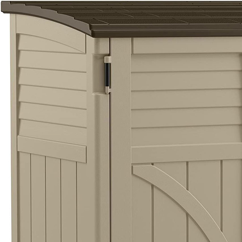 suncast horizontal shed, compact outdoor storage system, 34 showing dimensions