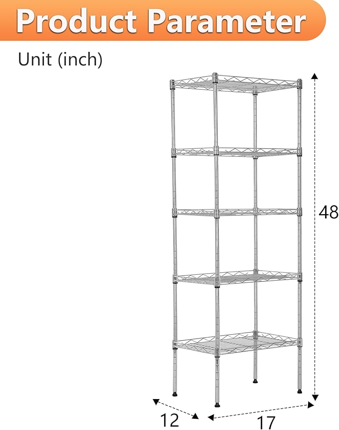 BestOffice 5 Tier Garage Shelving Heavy Duty Metal Shelves 17”D x 12”W x 48”H - Image 3