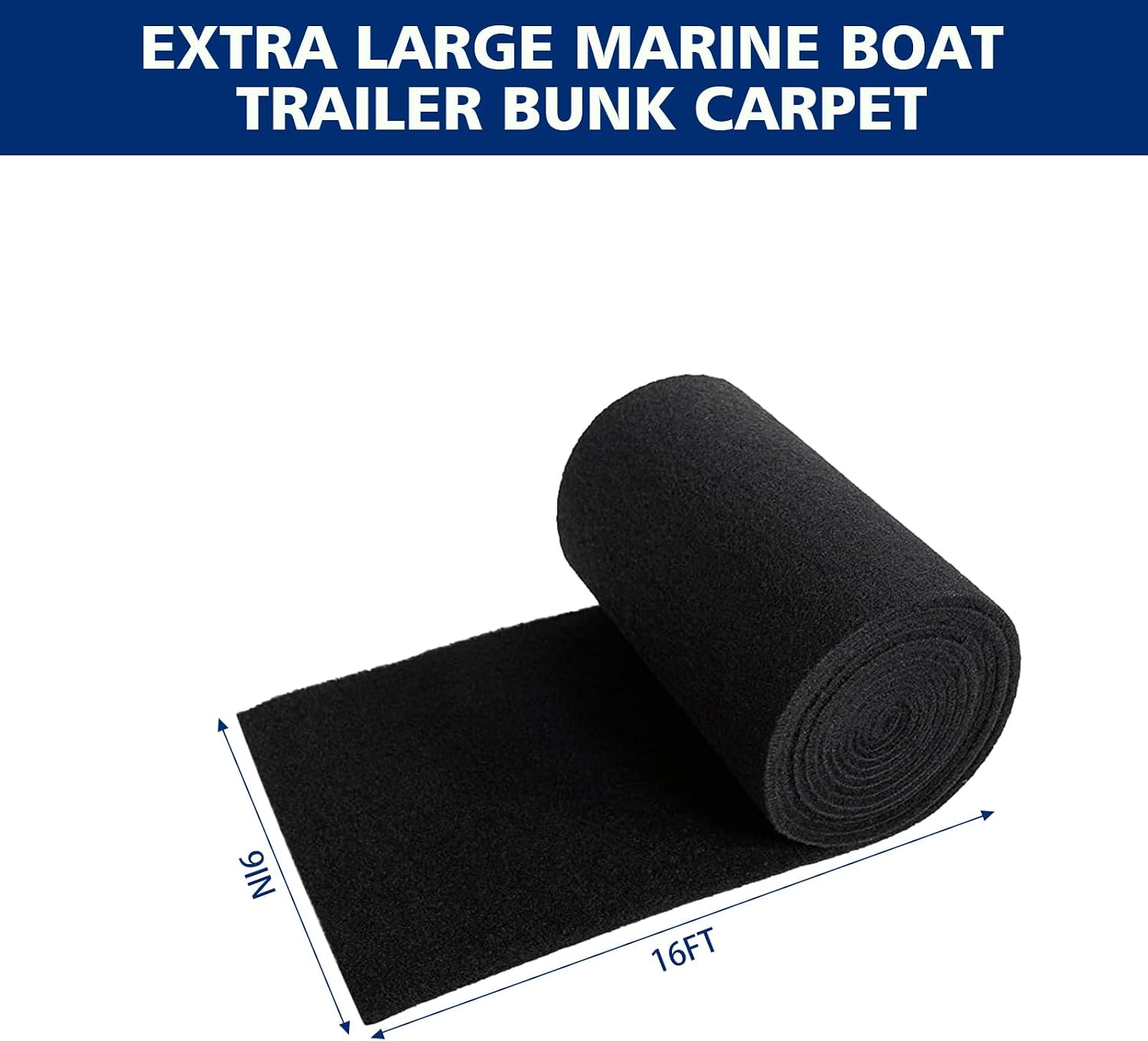 16in x 16ft Extra Large Boat Trailer Bunk Carpet - Marine Grade Padding for Boat Trailers Jet Ski Ramps Garages Docks Bunk Board Carpet