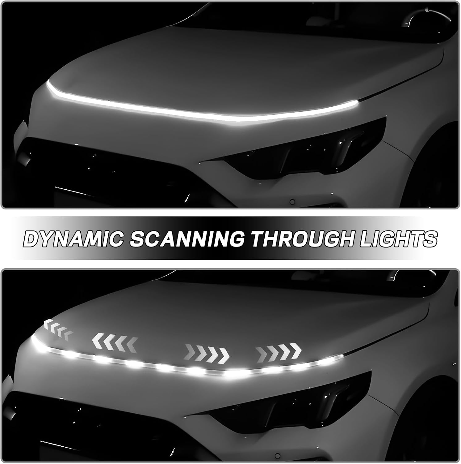 Car Hood Light Strip, 71 Inches Waterproof Flexible LED Strip, Dynamic Scan Start Up Car Daytime Running Lights, Universal Auto Exterior Decor Accessories for Most Vehicles (White, 71 Inches)