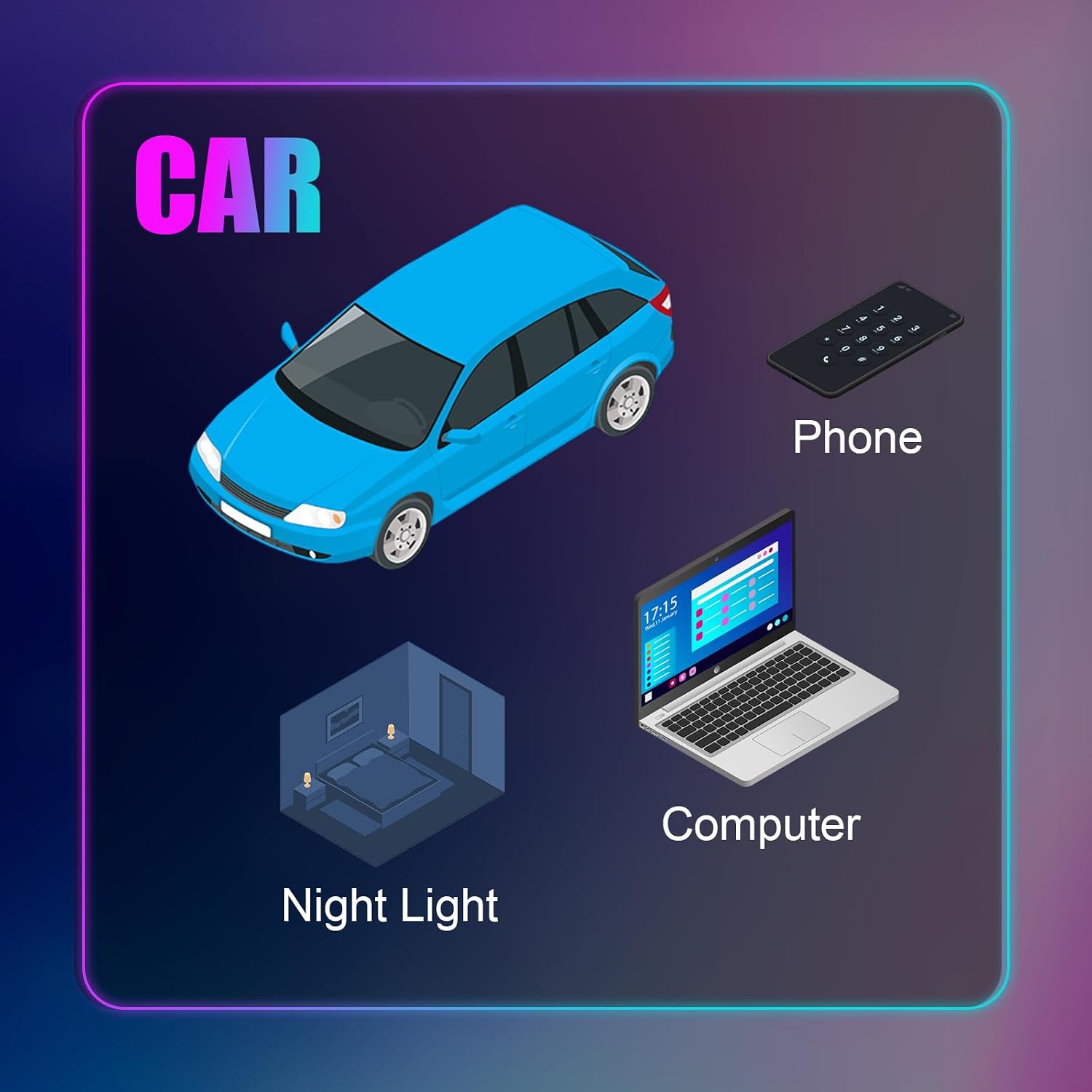 Frienda 2 Pcs Mini USB LED Light Car LED Interior Lighting 5v RGB Foldable Ambient Lighting Adjustable 8 Color and Brightness Smart USB Night Lamp for Cars Laptop Keyboard (USB-A)