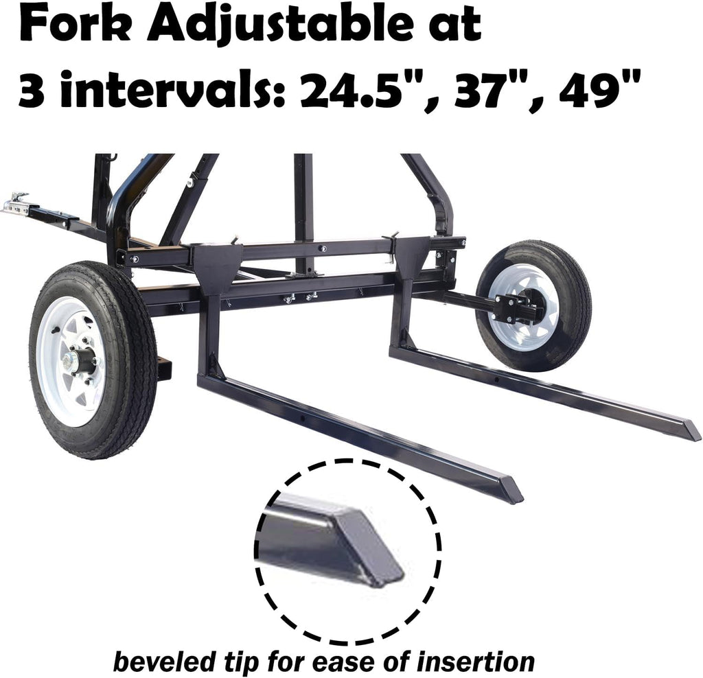 Adjustable Round Bale Mover Hay Bale Trailer Bale Hauler Manual Winch 1500 lbs Capacity 4.80-12" Tubeless Tires Heavy Duty Steel Frame ATV UTV Truck Towable Bale Lifter Transport Tool Black