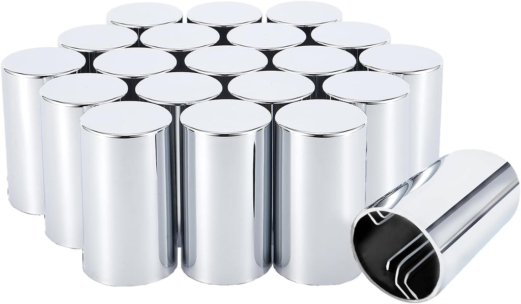 33mm x 3 1/2" Lug Nut Cover ABS Chrome Plastic Cylinder Nut Cover, Push-On fit Hub Piloted Wheels, Complete Axle Cover Kits, Lug Nut Covers for Semi Trucks Trailers, 20 Pack