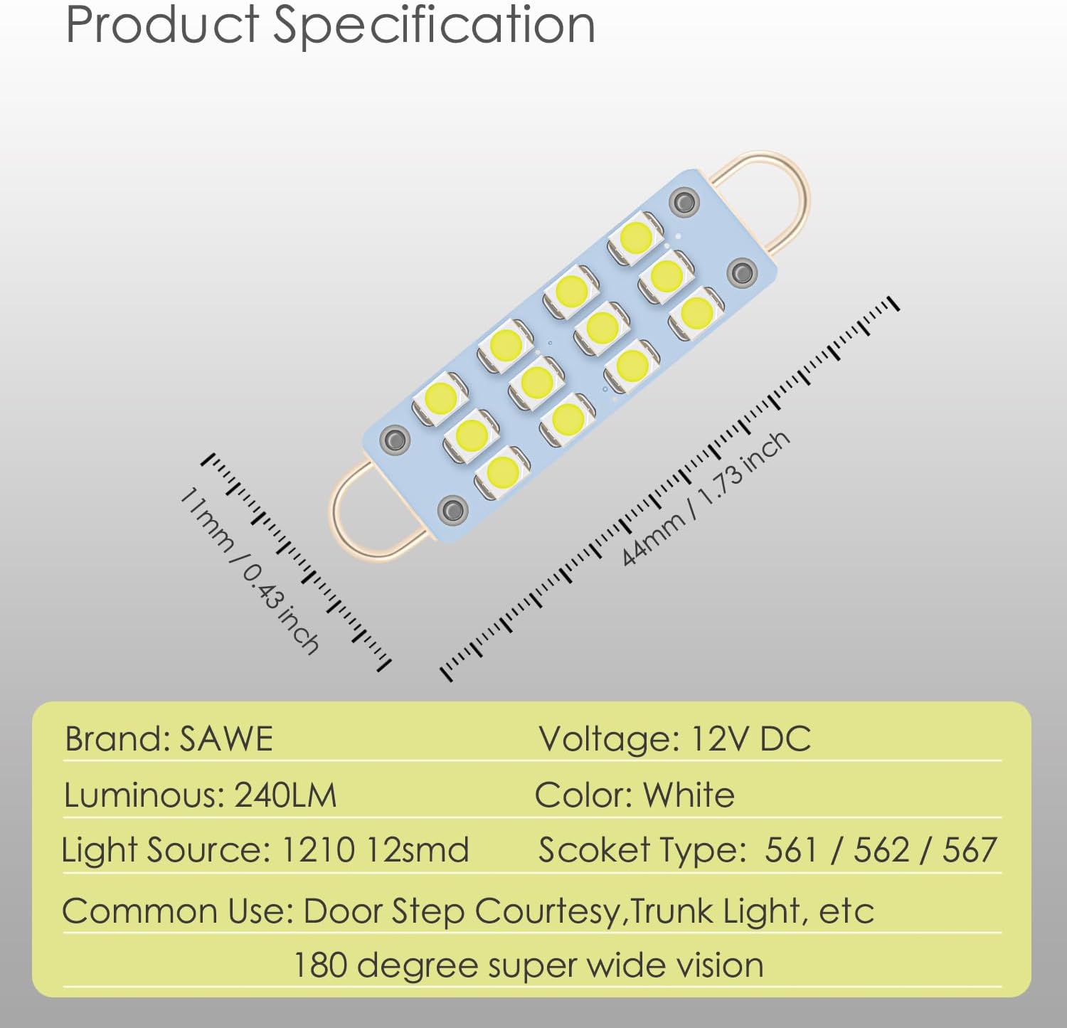 561 Led Bulb White 44mm Rigid Loop for Map Trunk Light 562 567 8pcs | Canbus Error Free 12v Replacement for Interior Car Dome Courtesy Step Cargo Footwell Festoon Lamp 563 564 6000K Super Bright