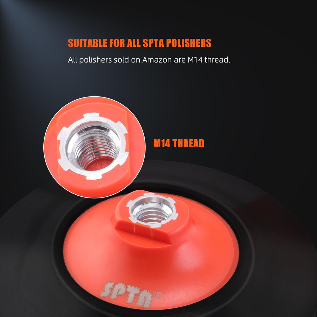 SPTA 2Pcs RO Rotary Flexible Backing Plate, Hoop-and-Loop Face PU Soft Backing Pad Used On Rotary Polisher Sander for Sanding Polishing Buffing Finishing (M14 Thread, Orange, 6Inch (150mm))